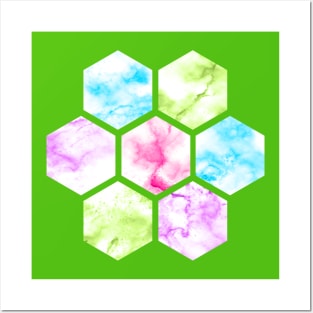 Marble Hexagon | Purple Pink Blue | Green Background Posters and Art